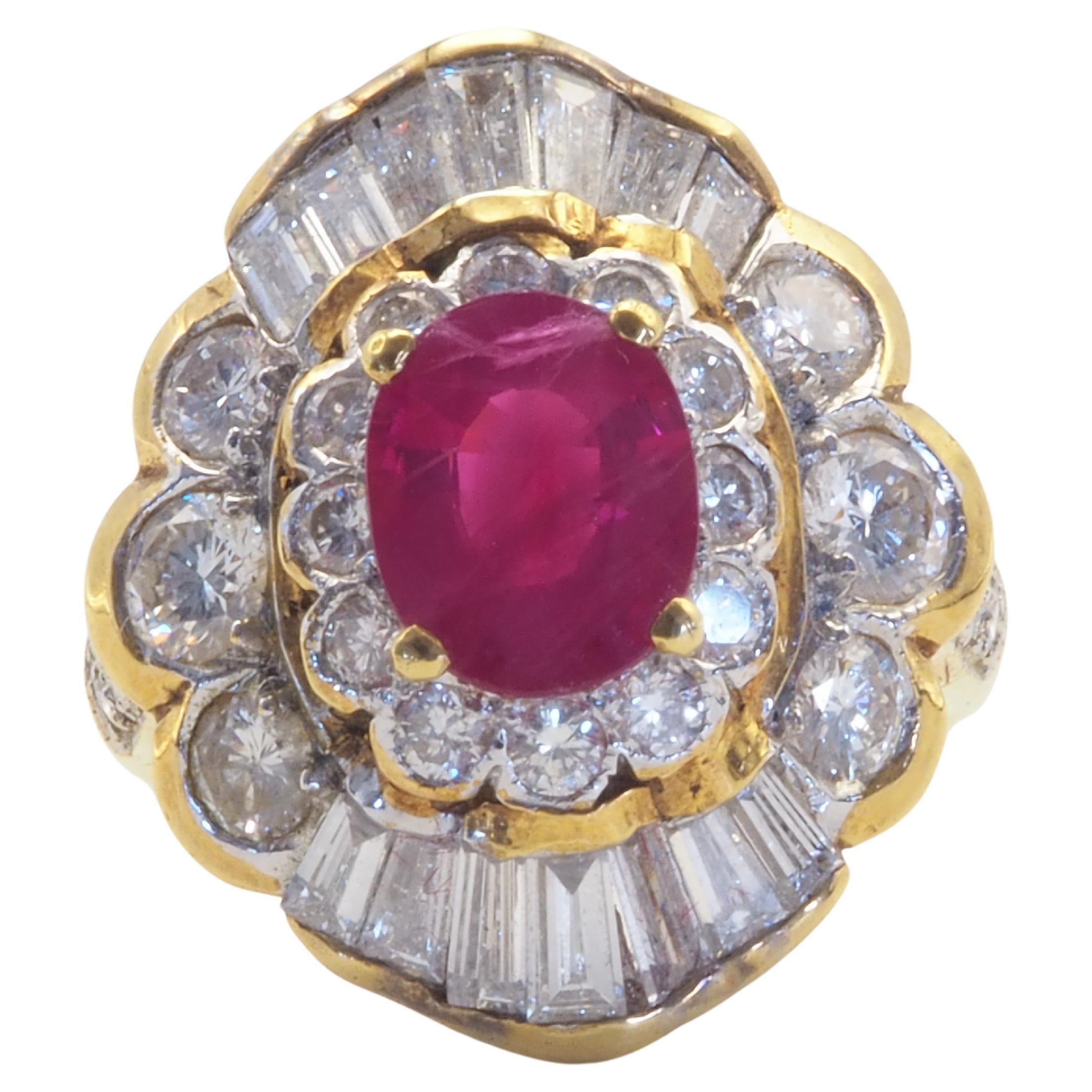 18k Gold 1.06 Carat Oval Burma Ruby & 1.41 Carat Diamond Cocktail Ring