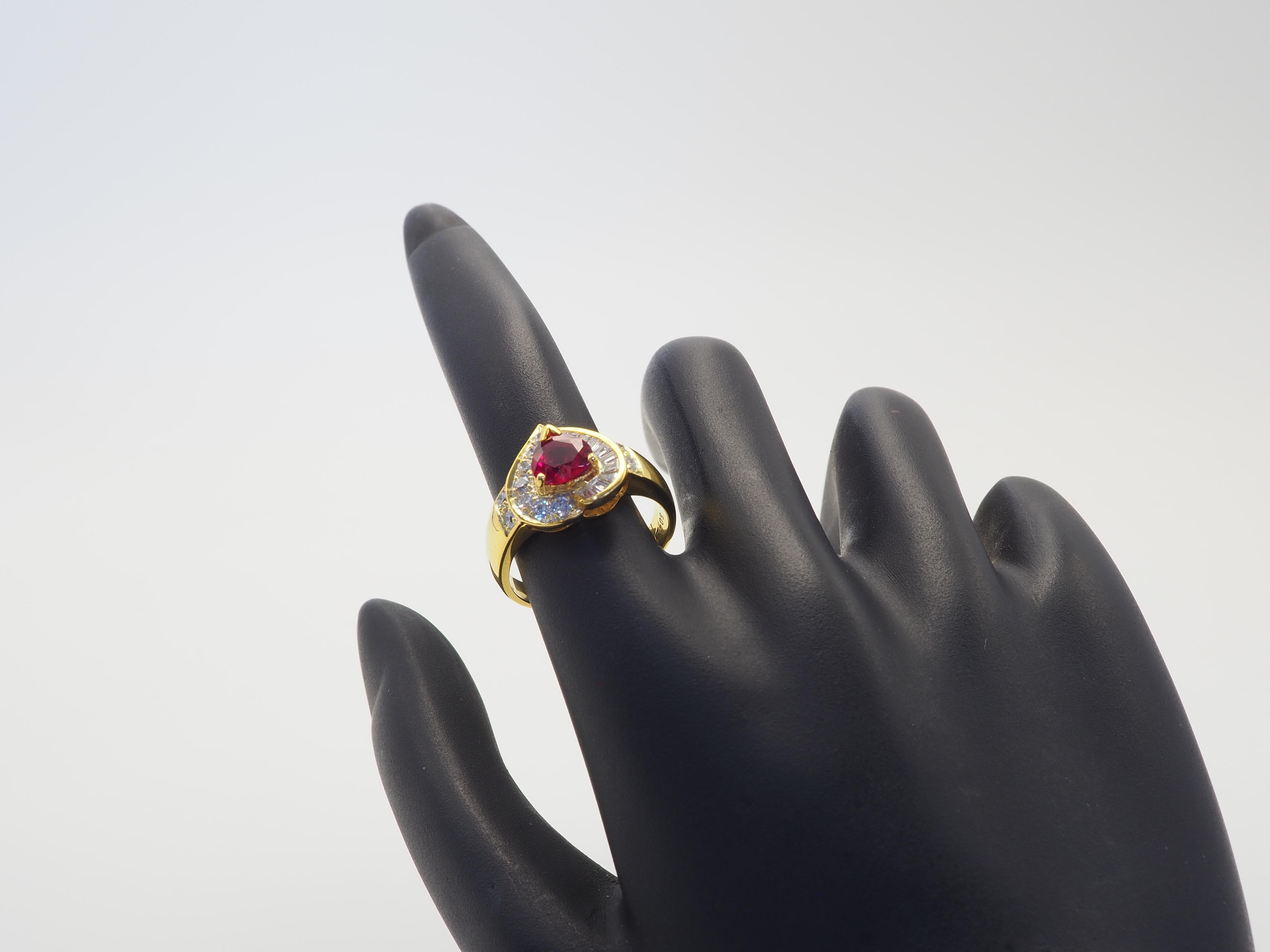 18K Gold 1.06ct Heart Pigeon's Blood Ruby & 0.58ct Diamond Fine Ring For Sale 6