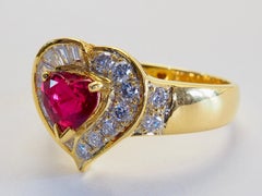 18K Gold 1.06ct Heart Pigeon's Blood Ruby & 0.58ct Diamond Fine Ring