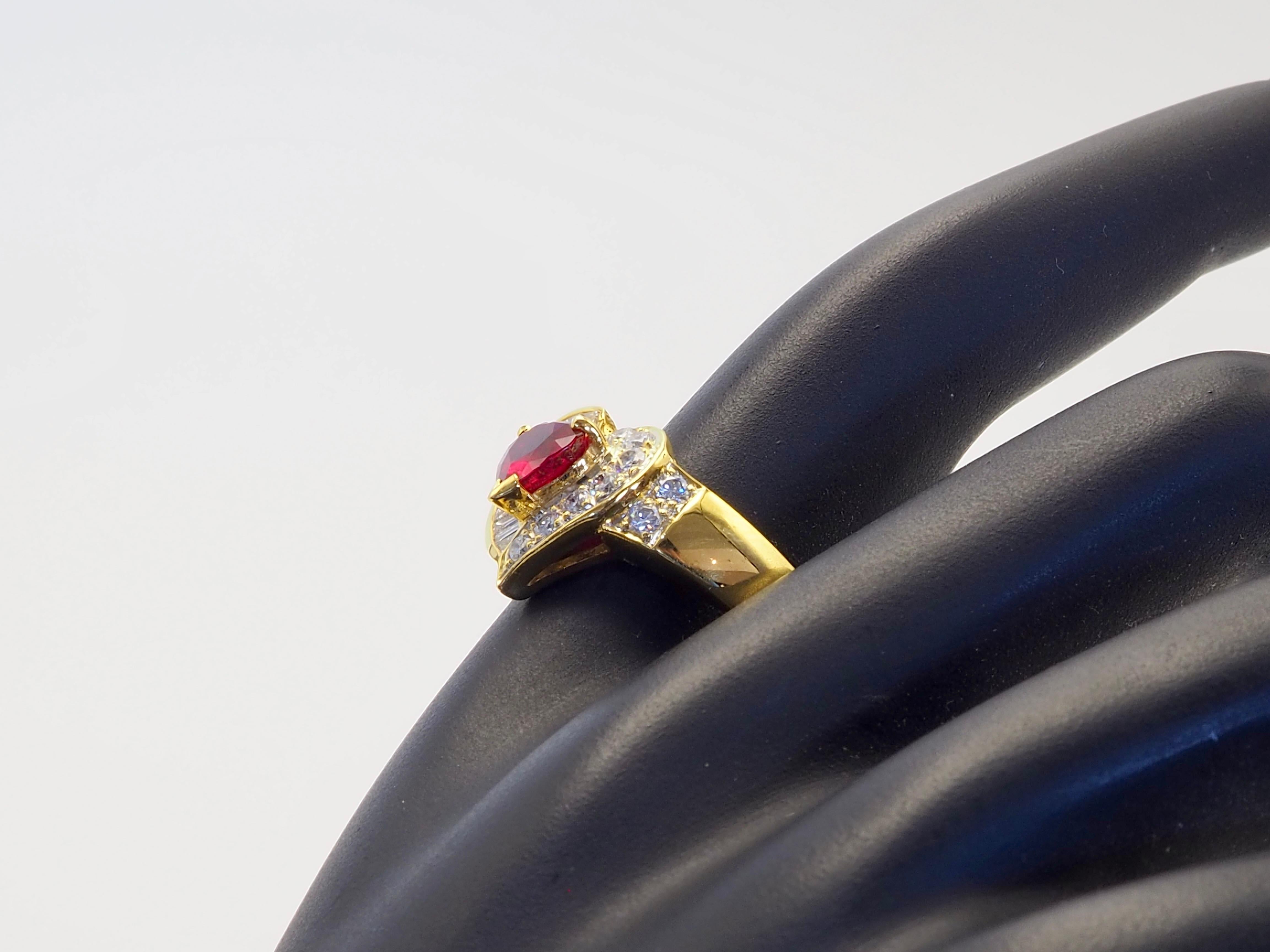 18K Gold 1.06ct Heart Pigeon's Blood Ruby & 0.58ct Diamond Fine Ring For Sale 3