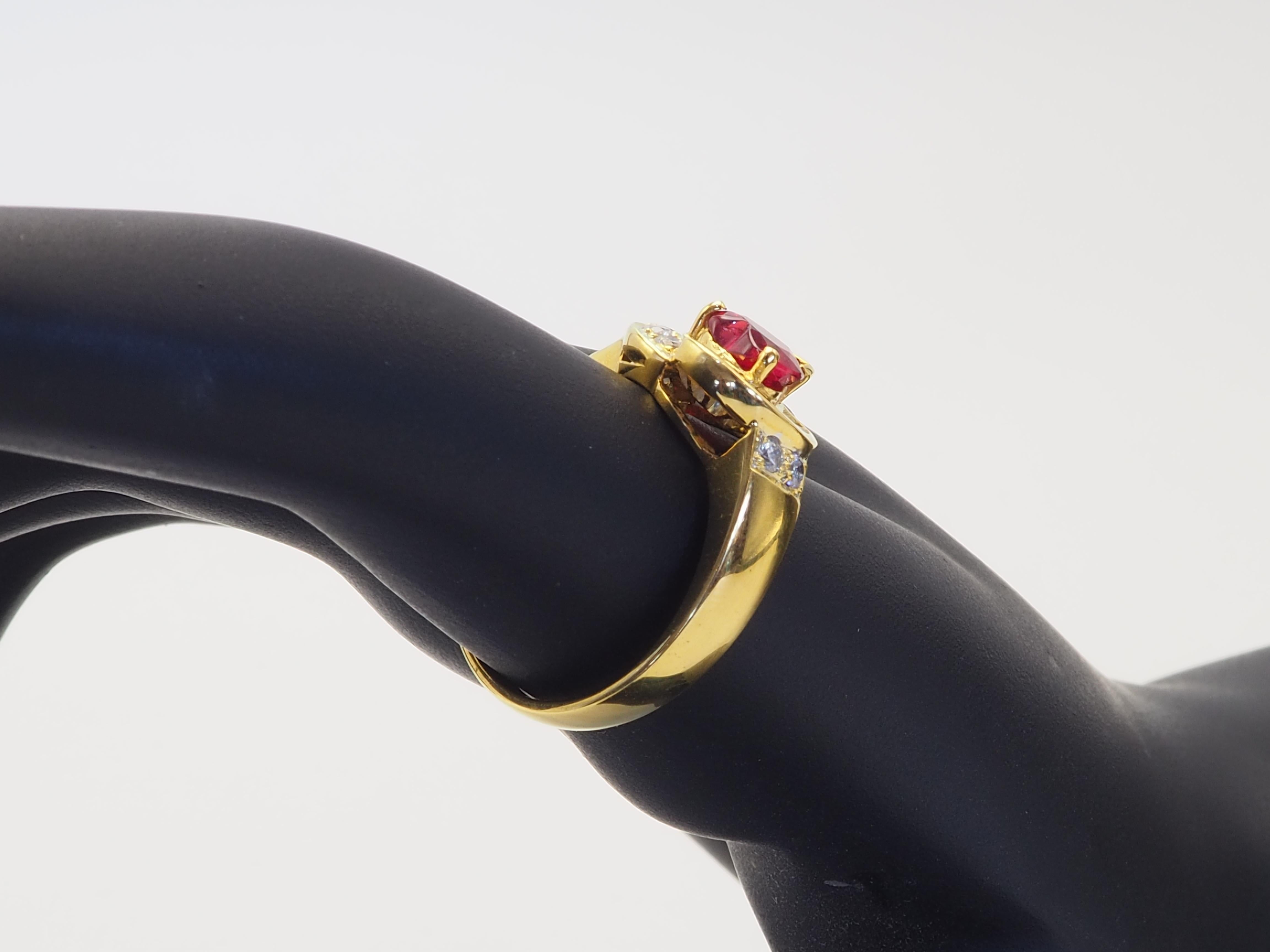 18K Gold 1.06ct Heart Pigeon's Blood Ruby & 0.58ct Diamond Fine Ring For Sale 4
