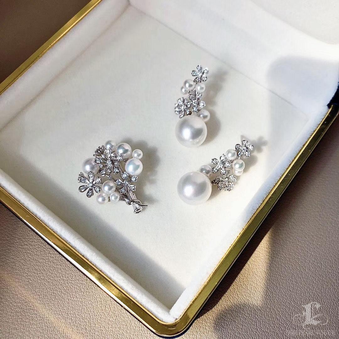 【Vine Symphony】Bloom Cluster Aurora South Sea Pearl Diamond Drop Earrings For Sale 3