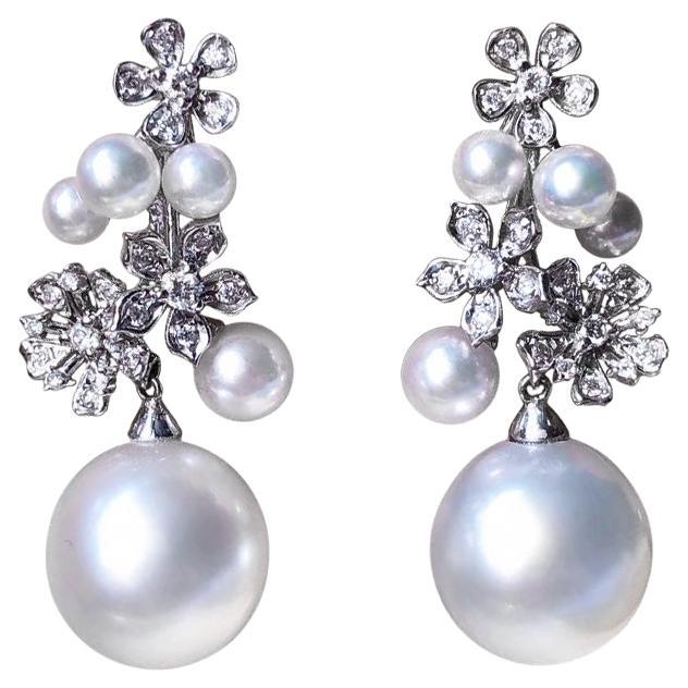 【Vine Symphony】Bloom Cluster Aurora South Sea Pearl Diamond Drop Earrings For Sale