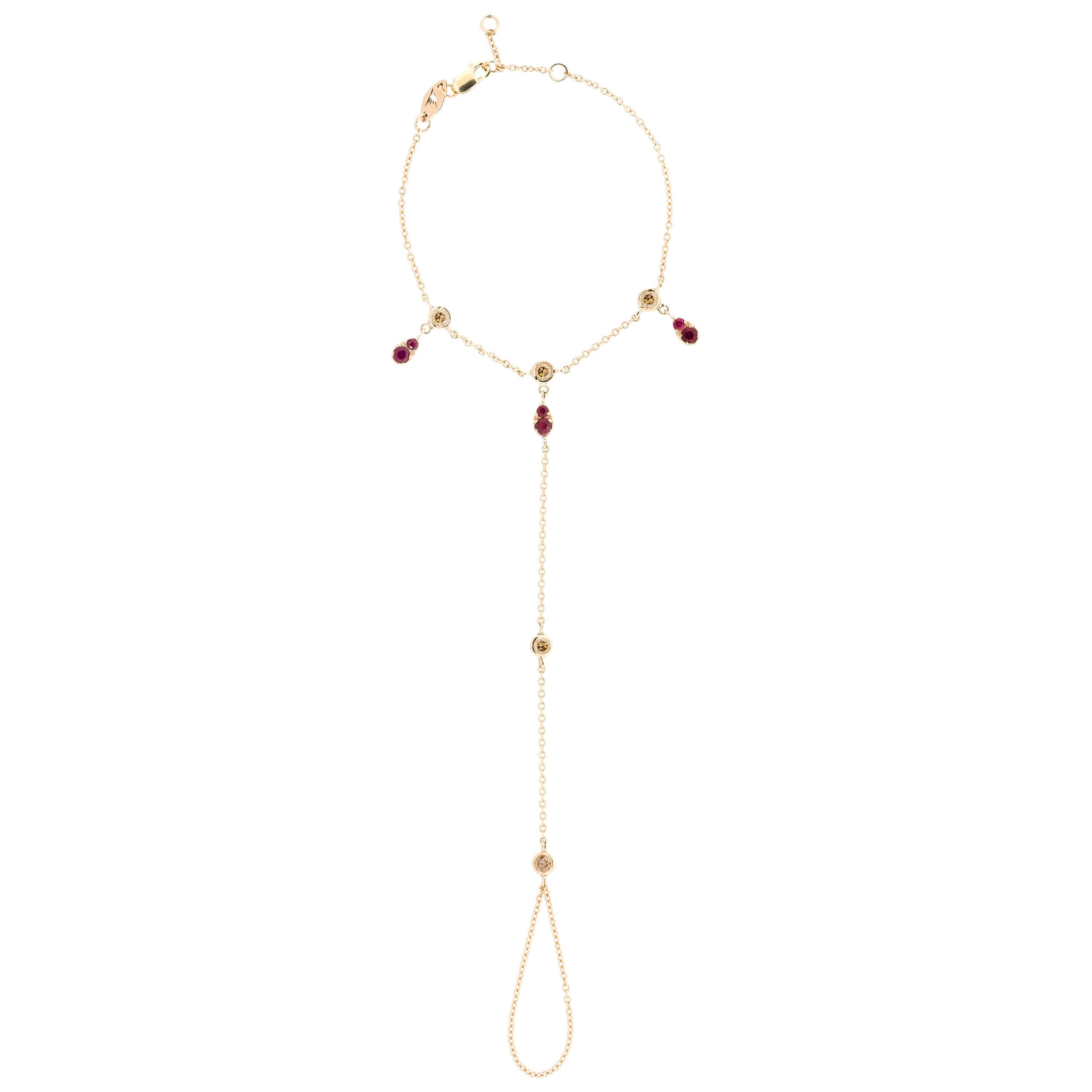 Alessa Ruby Paradise Hand Chain 18 Karat Rose Gold Paradise Collection For Sale