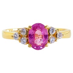 18K Gold 1,09ct Oval Pink Sapphire & 0,14ct Brillant Diamant Verlobungsring