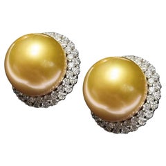 【Crown Radiance】Sun Halo Aurora Golden South Sea Pearl Diamond Stud Earrings