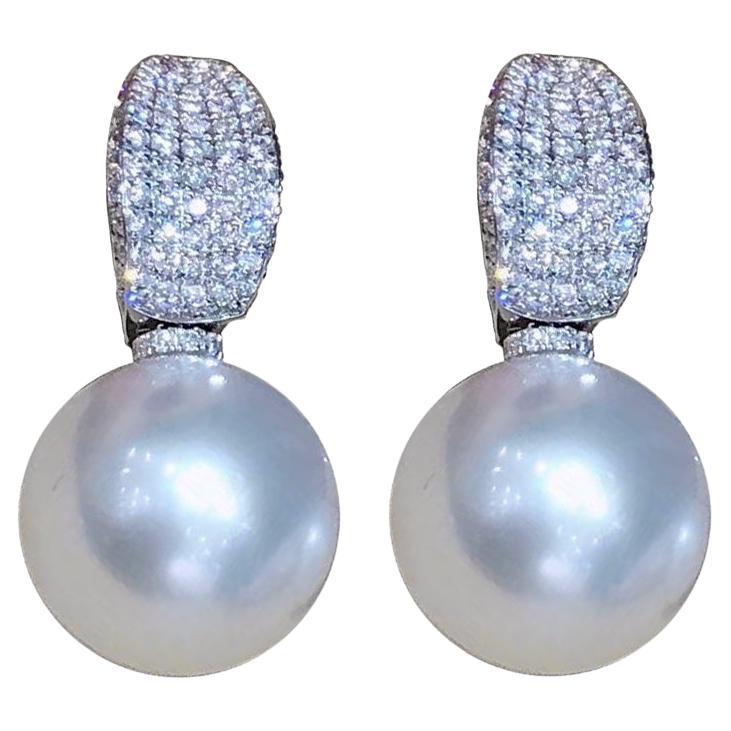 【Crown Radiance】Aurora Radiance 14mm South Sea Pearl & Diamond Pavé Earrings