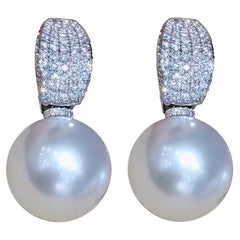 【Crown Radiance】Aurora Radiance 14mm South Sea Pearl & Diamond Pavé Earrings