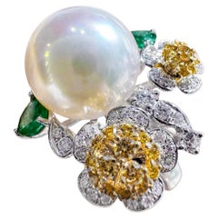 【Vine Symphony】Botanic Muse Aurora South Sea Pearl Emerald Diamond Ring
