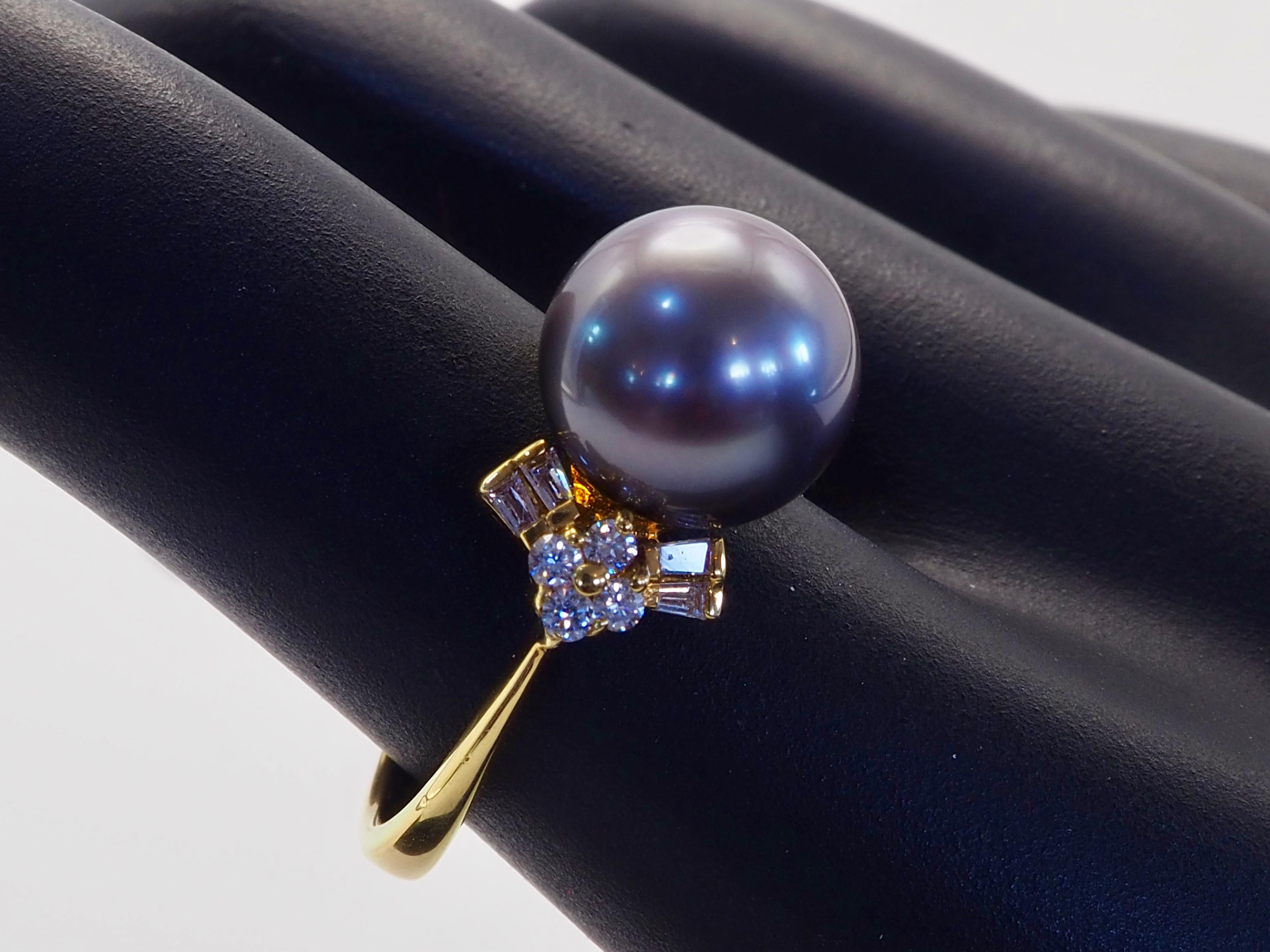 Anello da cocktail in oro 18 carati con perle di Tahiti da 10 mm e diamanti da 0,25 carati in vendita 5