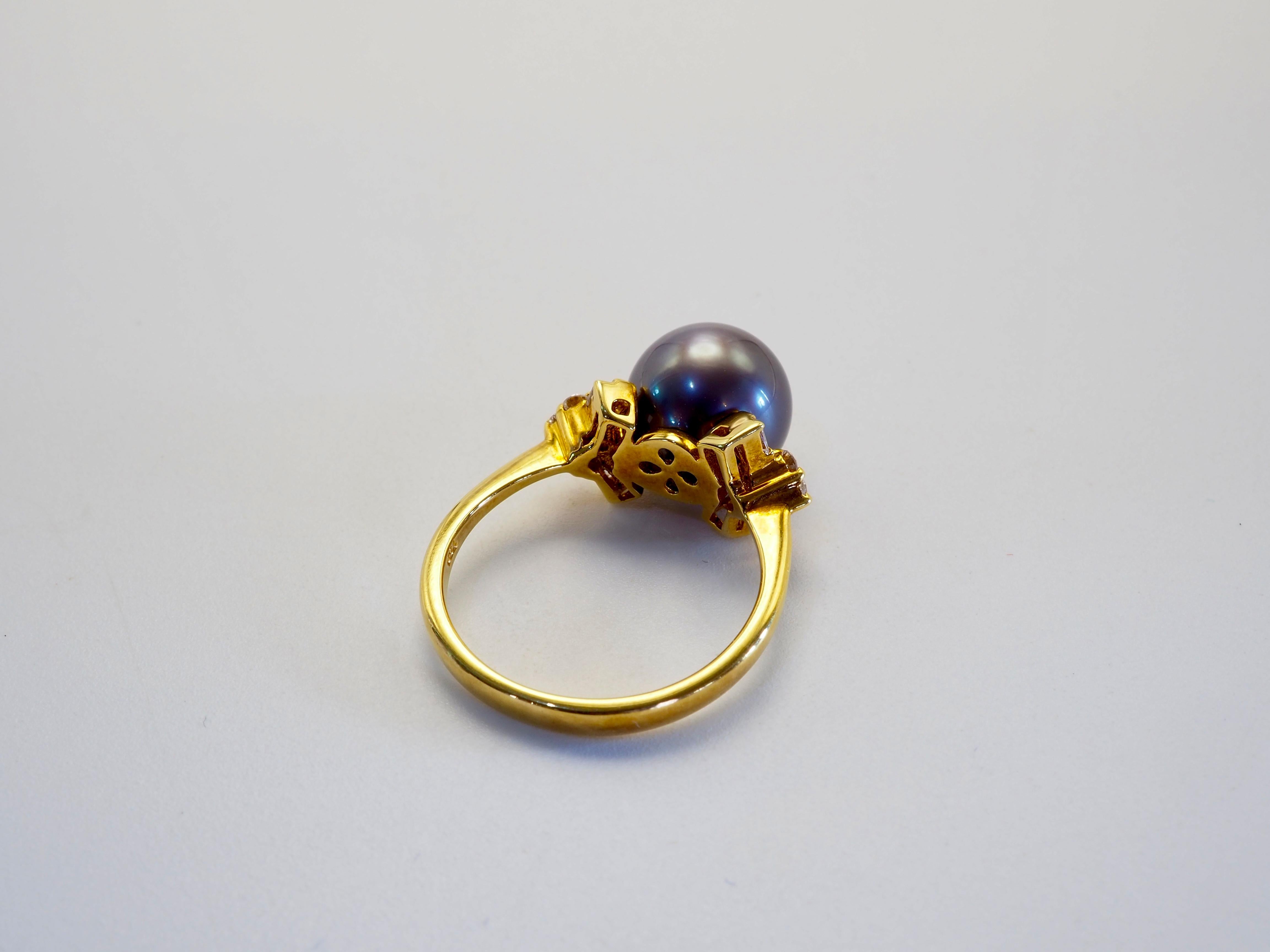 da uomo o donna Anello da cocktail in oro 18 carati con perle di Tahiti da 10 mm e diamanti da 0,25 carati in vendita