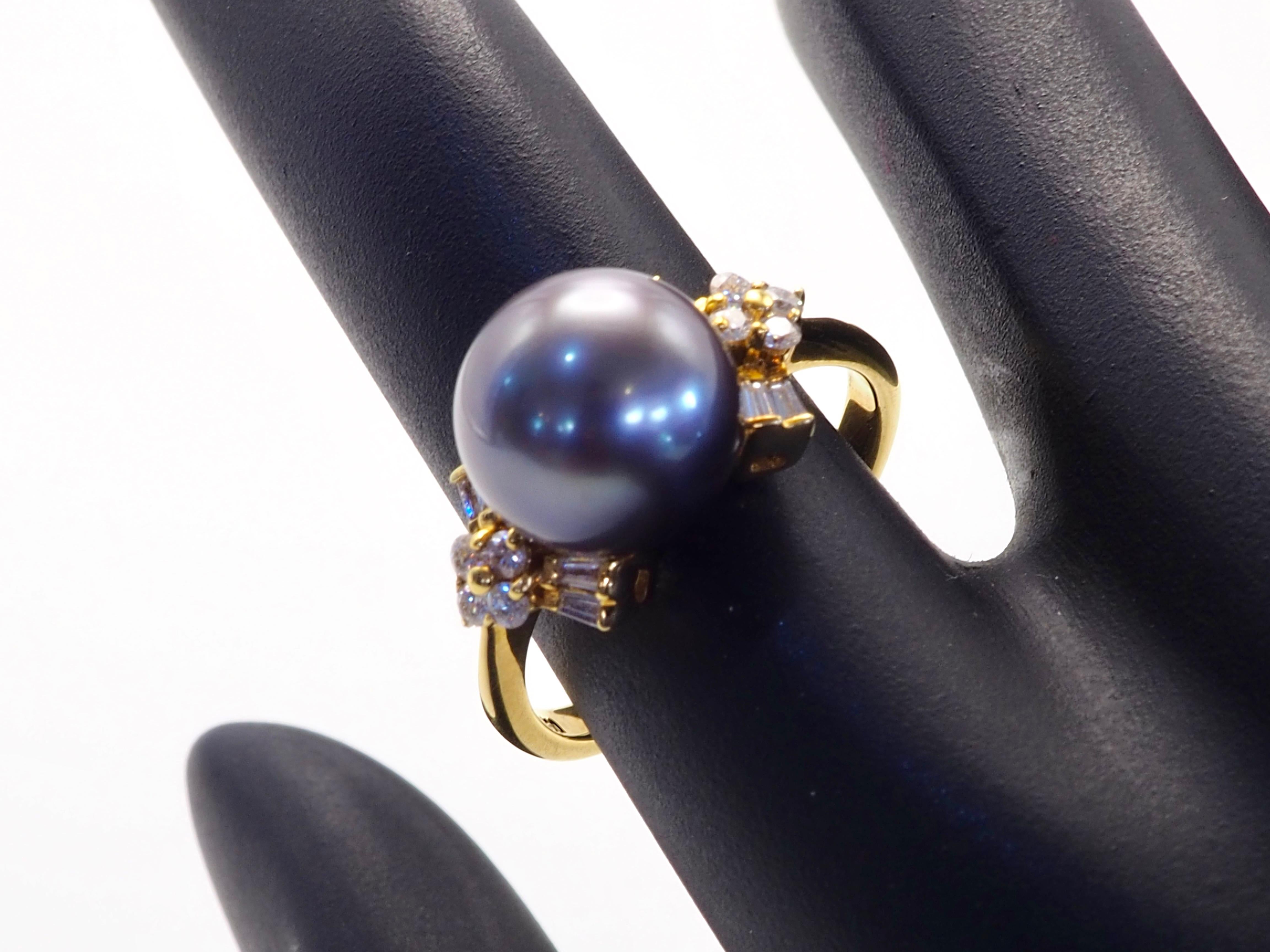 Anello da cocktail in oro 18 carati con perle di Tahiti da 10 mm e diamanti da 0,25 carati in vendita 2