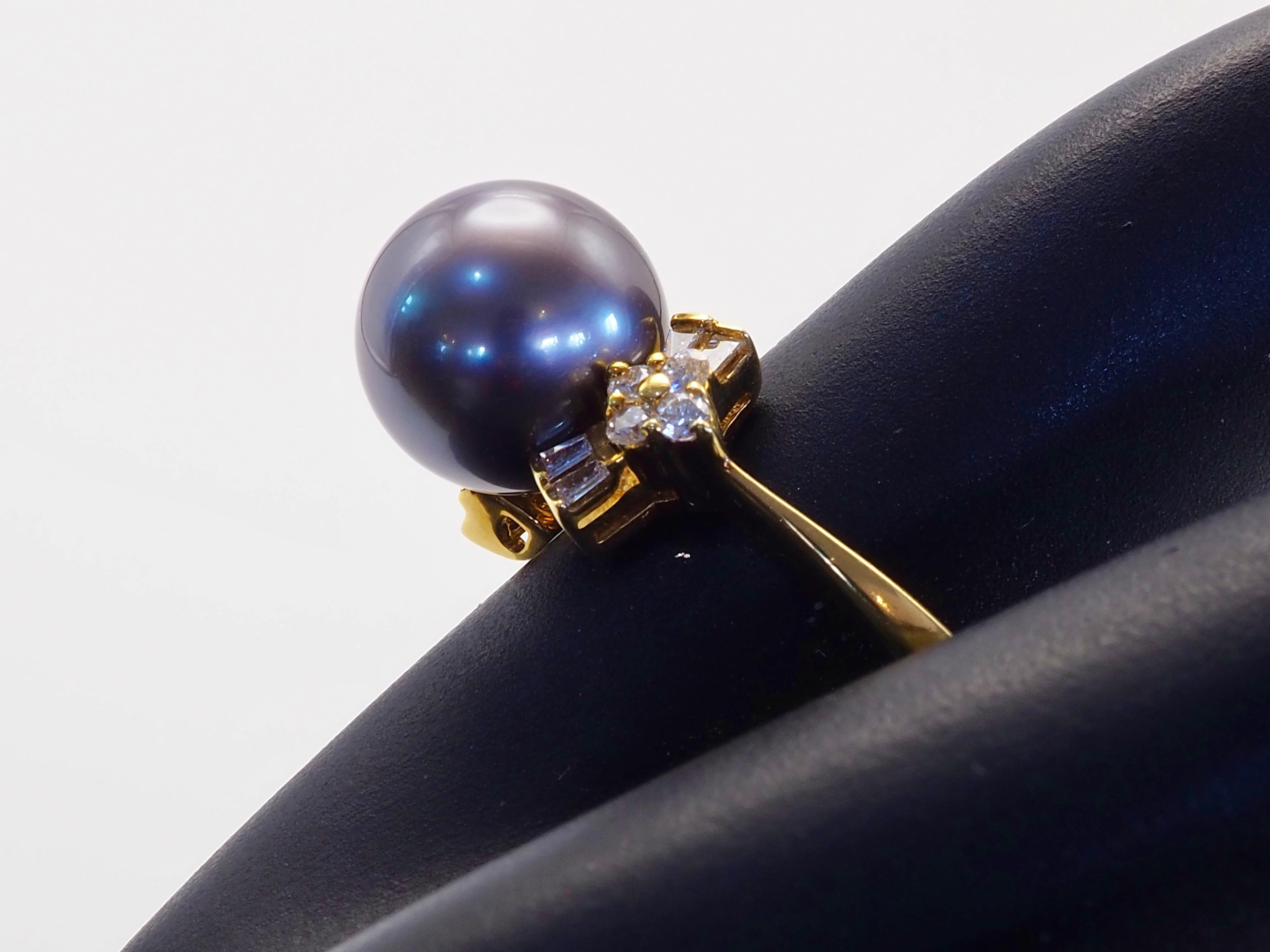 Anello da cocktail in oro 18 carati con perle di Tahiti da 10 mm e diamanti da 0,25 carati in vendita 3