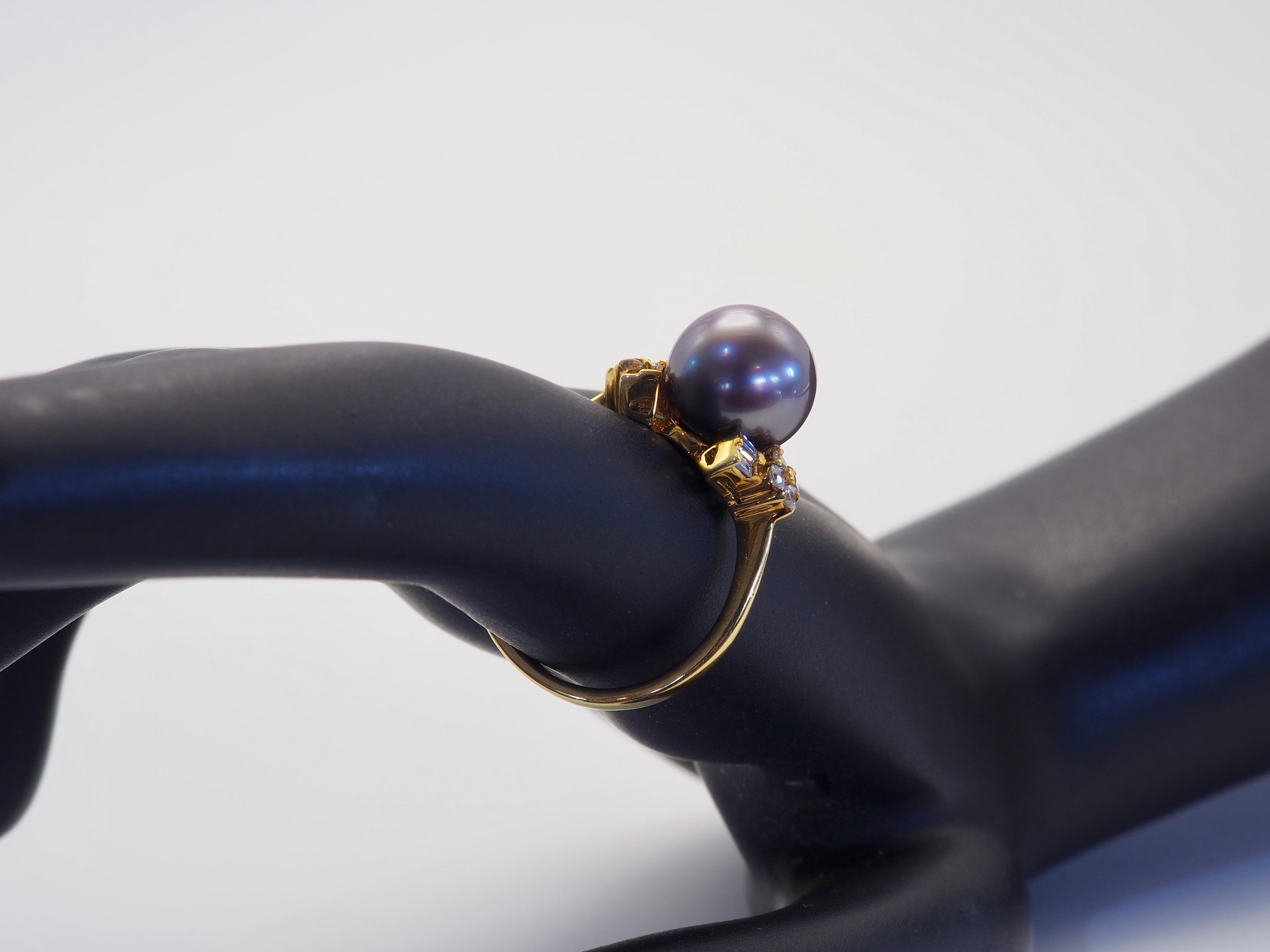 Anello da cocktail in oro 18 carati con perle di Tahiti da 10 mm e diamanti da 0,25 carati in vendita 4