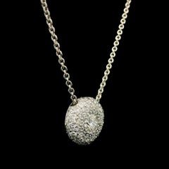 18k Gold 1.12ct Pave Diamond Covered Round Slide Pendant Adjustable Necklace