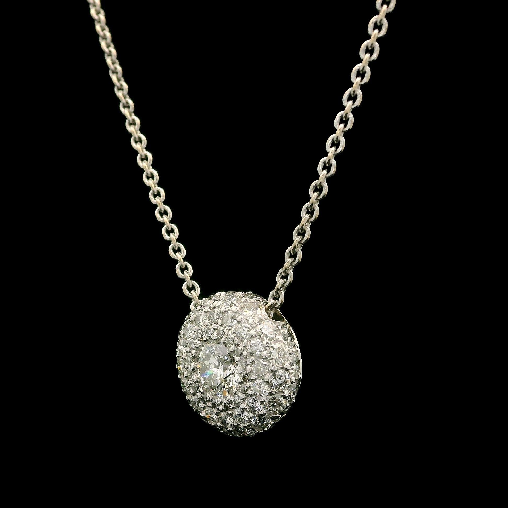 Taille brillant Collier ajustable en or 18k avec pendentif Slide couvert de diamants ronds de 1,12 ct Pave en vente