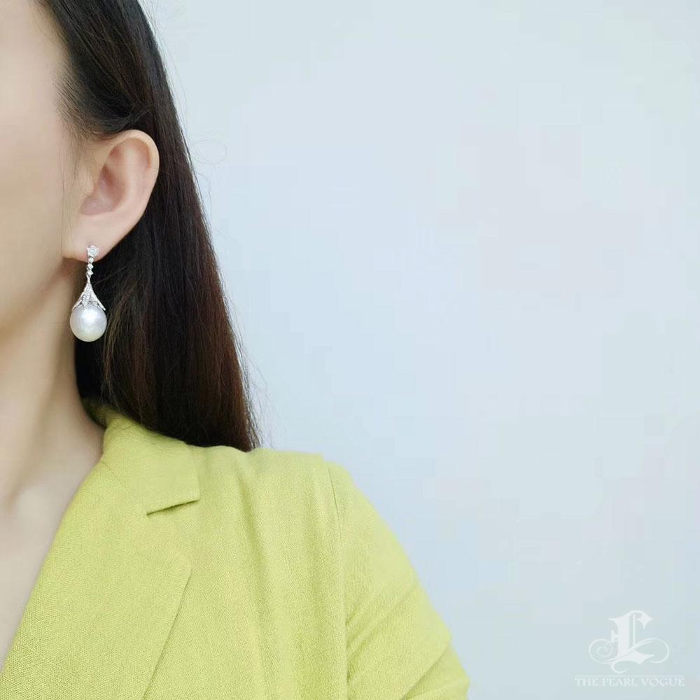 【Crown Radiance】Pendientes de Diamantes y Perlas del Mar del Sur Aurora de Cresta Radiante Sin cortar en venta