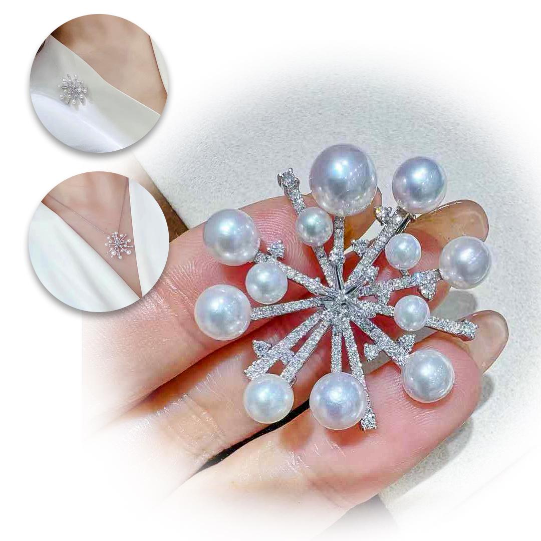 【Lustre Arco】Convertible Floración Estelar Colgante Broche Diamante Perla Akoya Sin cortar en venta