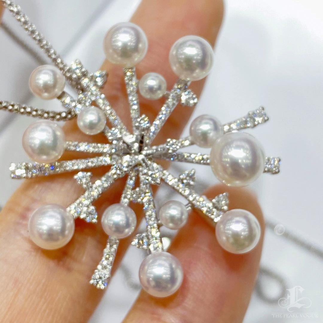 De las mujeres 【Lustre Arco】Convertible Floración Estelar Colgante Broche Diamante Perla Akoya en venta