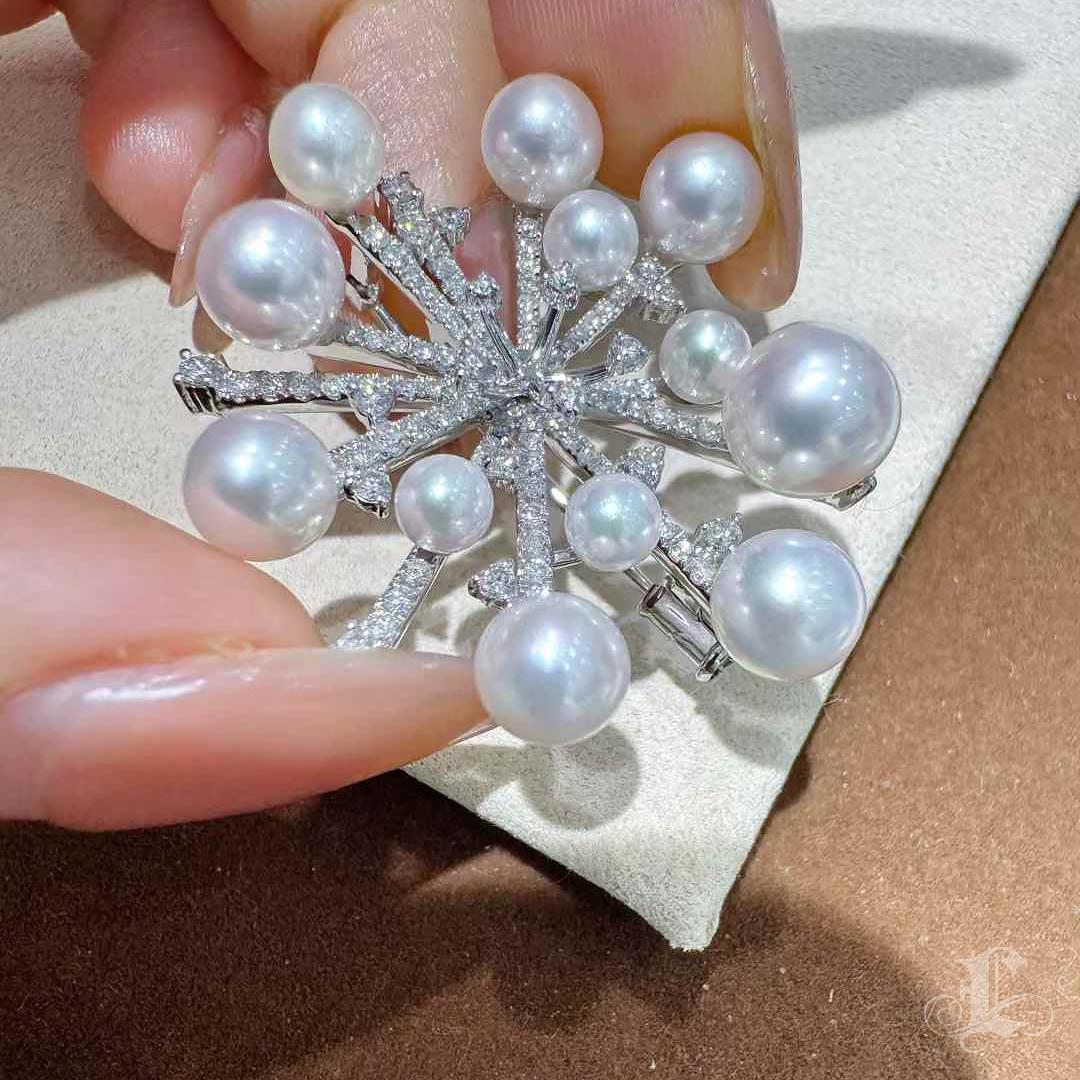 【Lustre Arco】Convertible Floración Estelar Colgante Broche Diamante Perla Akoya en venta 1
