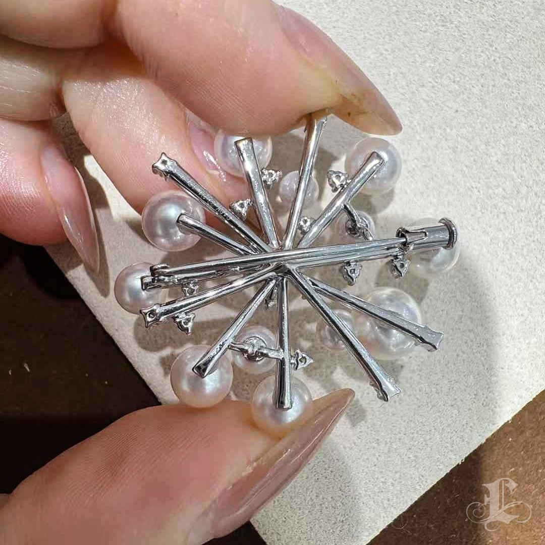 【Lustre Arco】Convertible Floración Estelar Colgante Broche Diamante Perla Akoya en venta 3