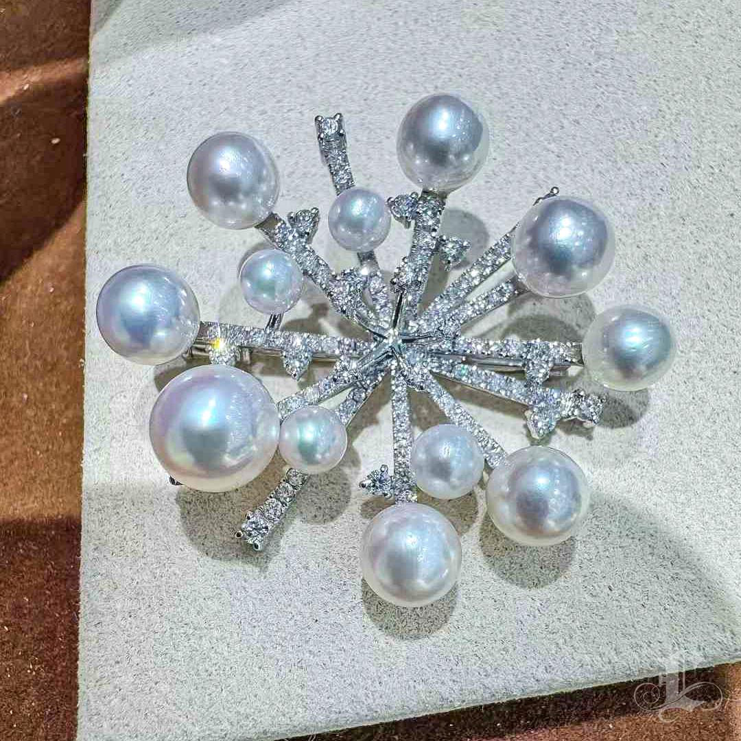 【Lustre Arco】Convertible Floración Estelar Colgante Broche Diamante Perla Akoya en venta 4