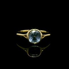18k Gold 1.13ct No Heat Ceylon Cushion Step Cut Sapphire Bezel Solitaire Ring