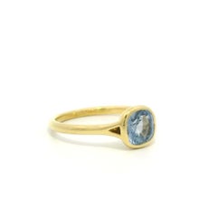 18k Gold 1,13ct keine Hitze Ceylon Kissen Schritt Schliff Saphir Lünette Solitär Ring