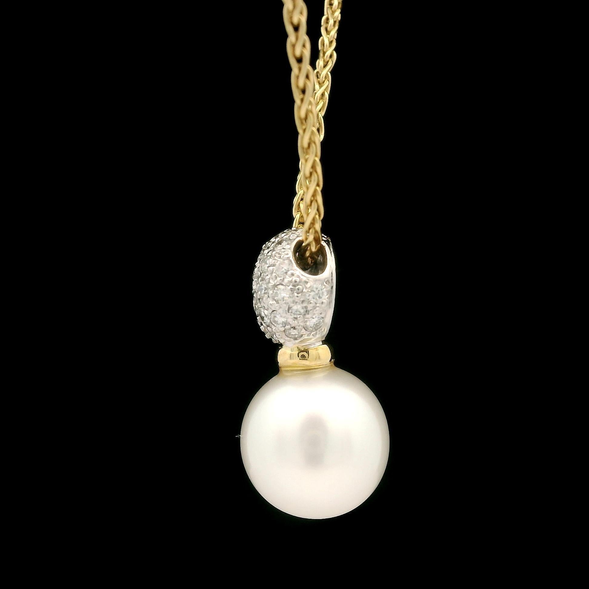 Pendentif Slide en or 18k avec perle de 11,3 mm et diamant de 0,50ctw Chaîne à maillons en blé de 18 pouces en vente 2