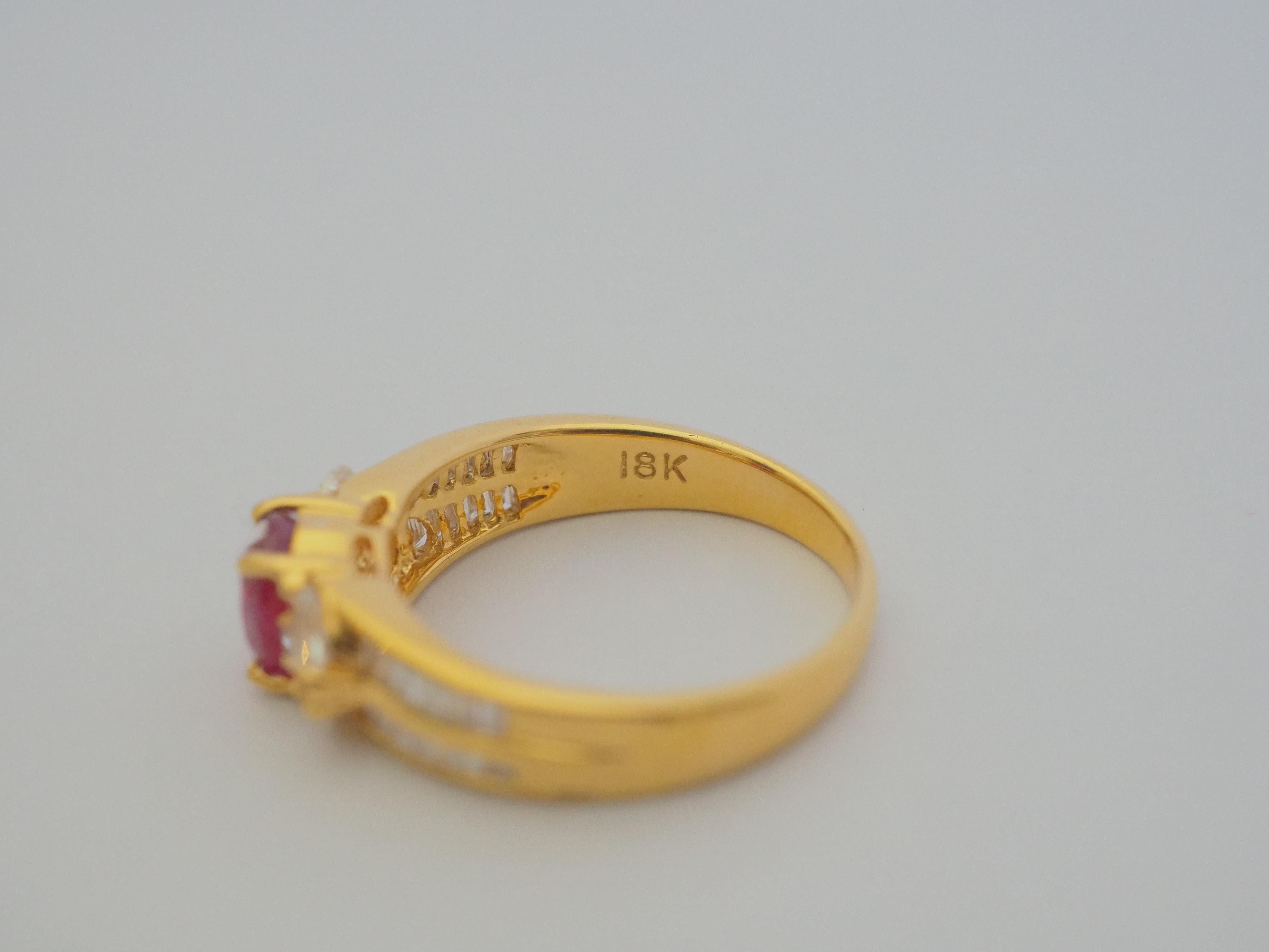 18K Gold 1.14ct Burma Ruby &0.58ct Assorted Diamonds Cocktail Ring For Sale 1