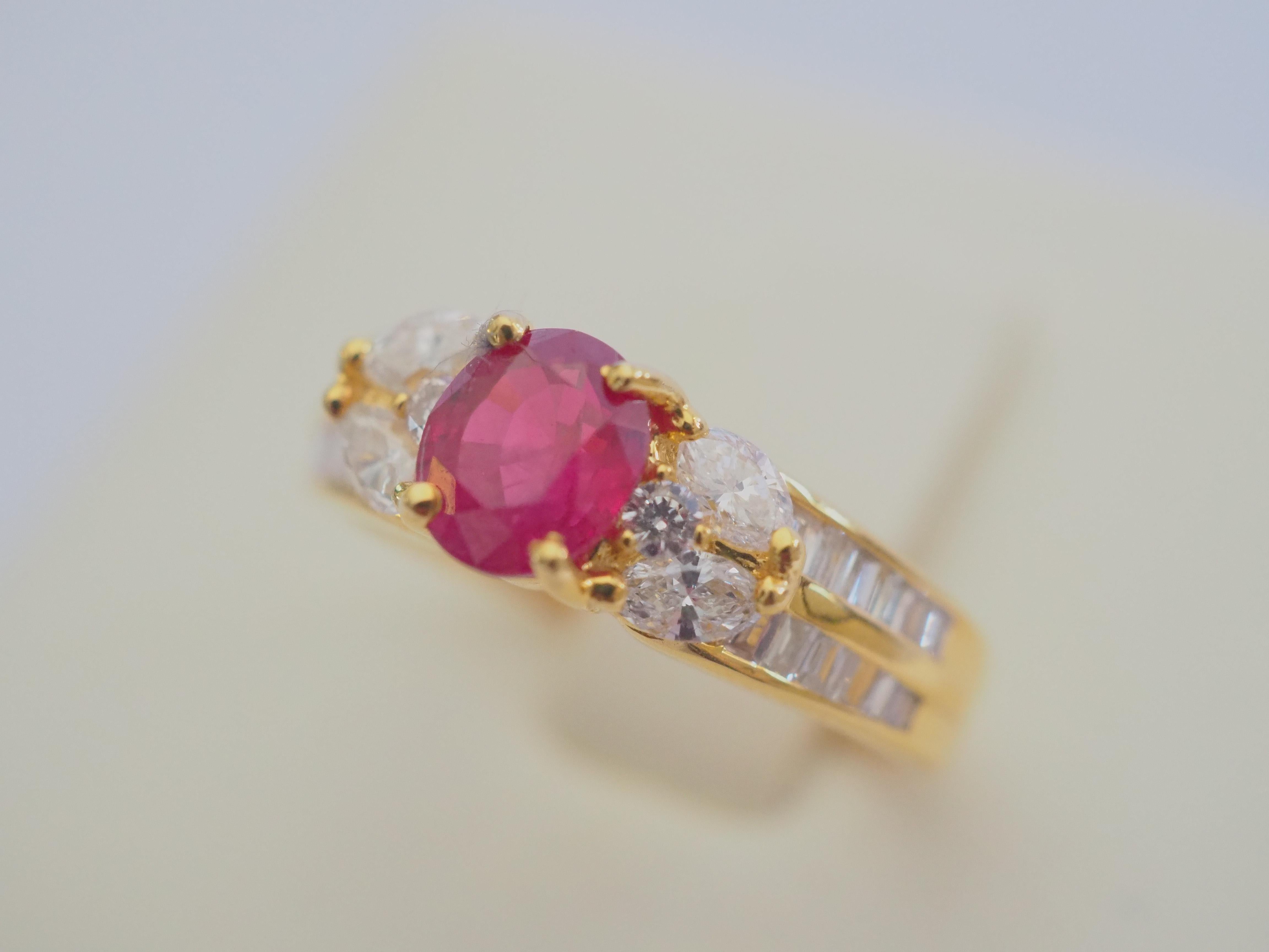 18K Gold 1.14ct Burma Ruby &0.58ct Assorted Diamonds Cocktail Ring 2