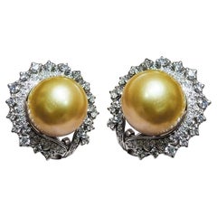【Crown Radiance】Golden Wreath Aurora South Sea Pearl Diamond Earrings