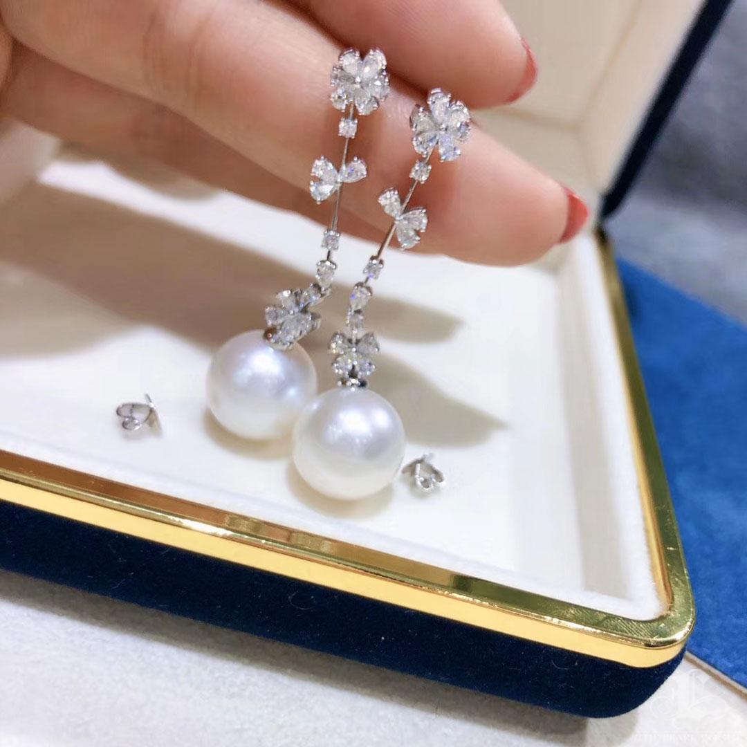 Women's 【Vine Symphony】Fleurline Grace Aurora South Sea Pearl Diamond Drop Earrings For Sale