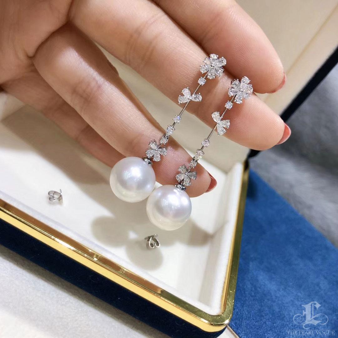 【Vine Symphony】Fleurline Grace Aurora South Sea Pearl Diamond Drop Earrings For Sale 4