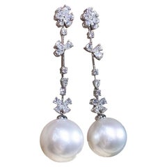 【Vine Symphony】Fleurline Grace Aurora South Sea Pearl Diamond Drop Earrings