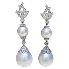【Lustre Arco】Aurora Emperatriz Llama Diamante Pendientes Mar del Sur y Perla Akoya