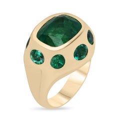 18K Gold 11.61tcw Multi-Emerald Statement Ring, Cushion & Oval Cut Bezel Gypsy