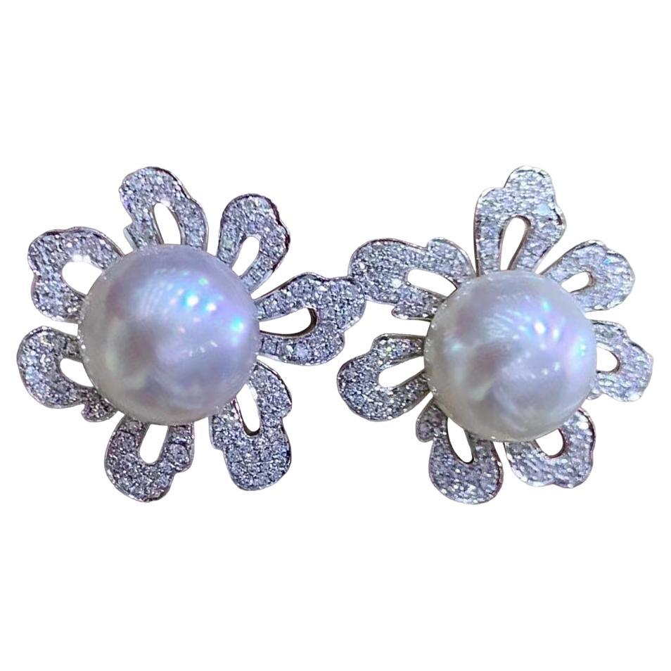 【Vine Symphony】Blossom Halo Aurora South Sea Pearl & Diamond Earrings