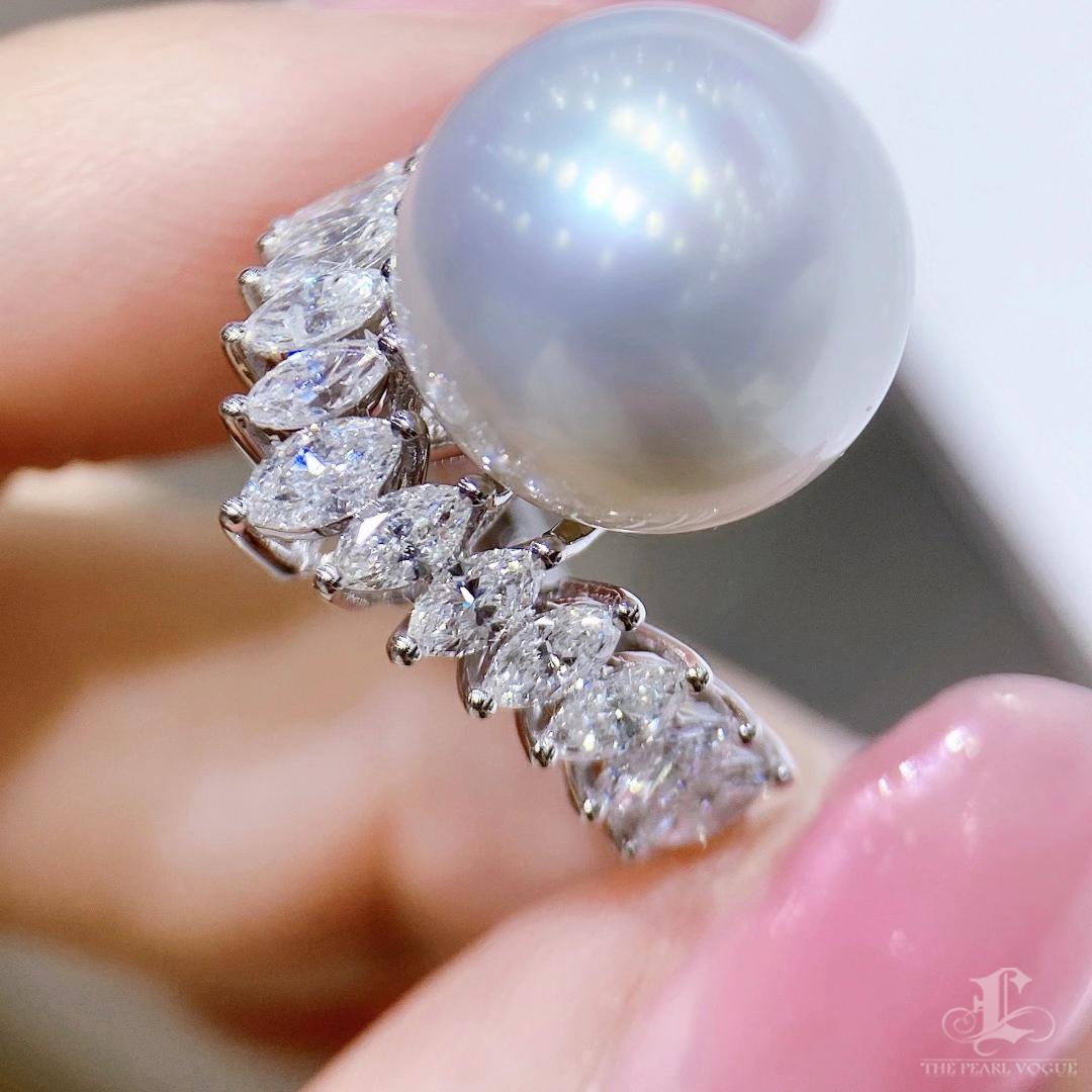 【Crown Radiance】Convertible South Sea Pearl & Marquise Diamond Statement Ring For Sale 1