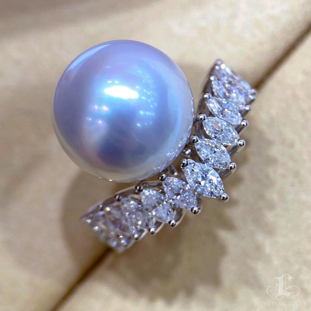 【Crown Radiance】Convertible South Sea Pearl & Marquise Diamond Statement Ring For Sale 2