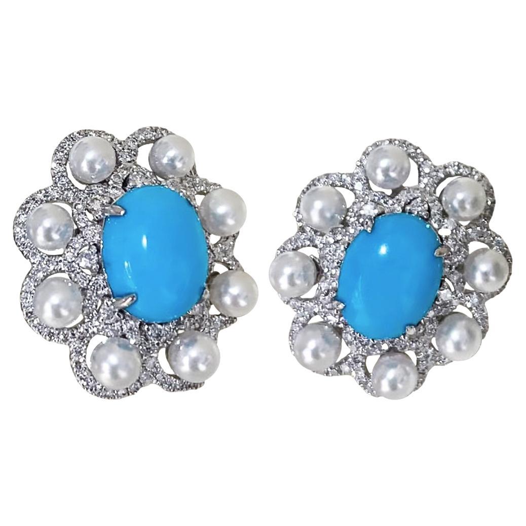 【Caelmare】Lustre Bloom Turquoise & Akoya Earrings