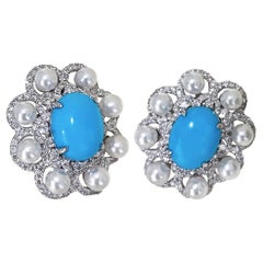 【Caelmare】Lustre Bloom Turquoise & Akoya Earrings