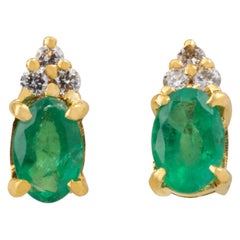 18K Gold 1.20ct Emerald 
0.05ct Diamond Fine Push Back Stud Earring