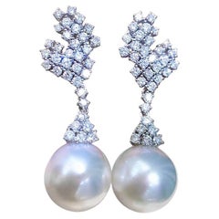 【Vine Symphony】Crystal Vine Aurora South Sea Pearl Diamond Earrings