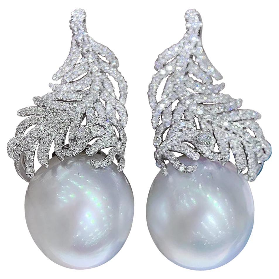 【Crown Radiance】Celestial Feather Aurora South Sea Pearl Diamond Earrings