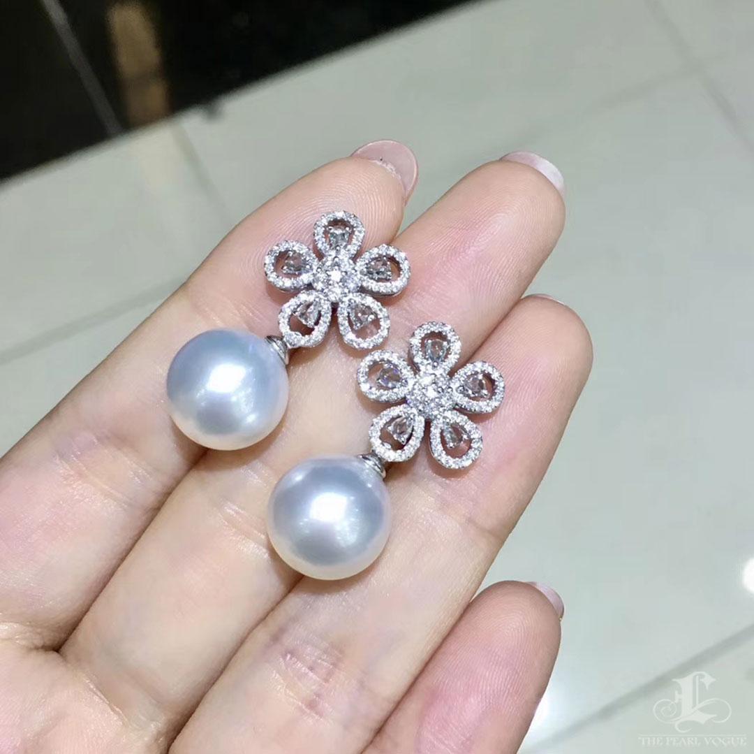 【Vine Symphony】Blossom Diamond Aurora South Sea Pearl Dress Earrings For Sale 1