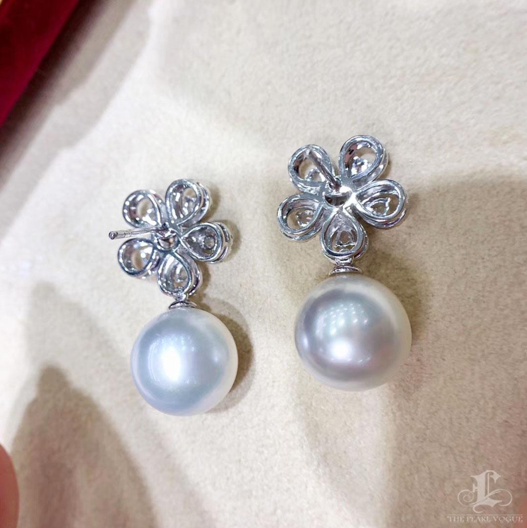 【Vine Symphony】Blossom Diamond Aurora South Sea Pearl Dress Earrings For Sale 2