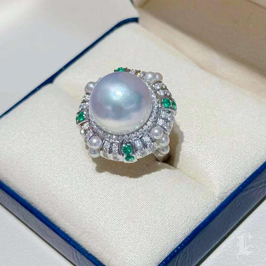 Women's 【Crown Radiance】Celestial Regalia Aurora South Sea Pearl Royal Ring For Sale
