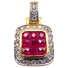 18K Gold 1.25ct Squared Ruby & 0.15ct Diamond Invisible Pendant