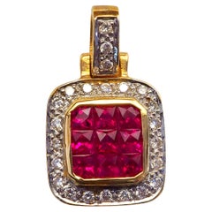 Colgante Invisible de Oro de 18 K con Rubí Cuadrado de 1,25 ct y Diamante de 0,15 ct